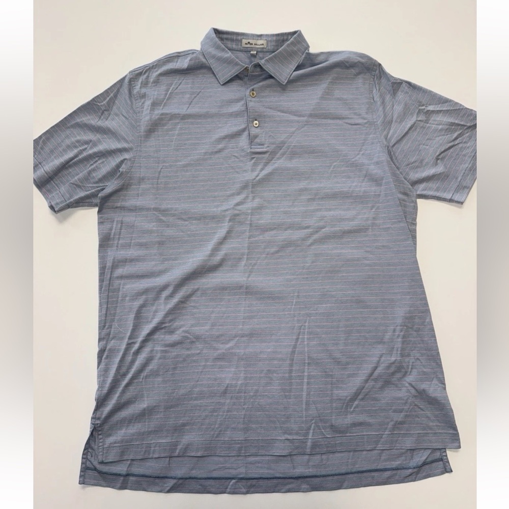 Peter Millar Polo Shirt Mens XL Blue Pink Stripe Pebble Beach Golf Links Cotton